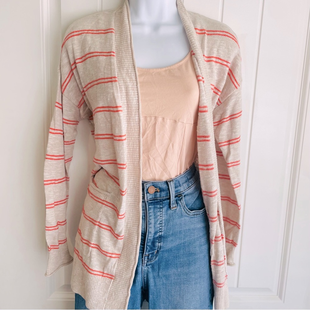 Madewell Striped Red & Cream Knit Cardigan Sweater in EUC Sz Small - Picture 5 of 7